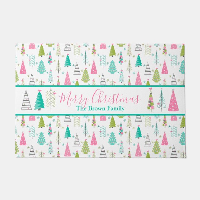 Modernes Minimalistisches Weihnachtsbaummuster Ros Fußmatte (Vorderseite)