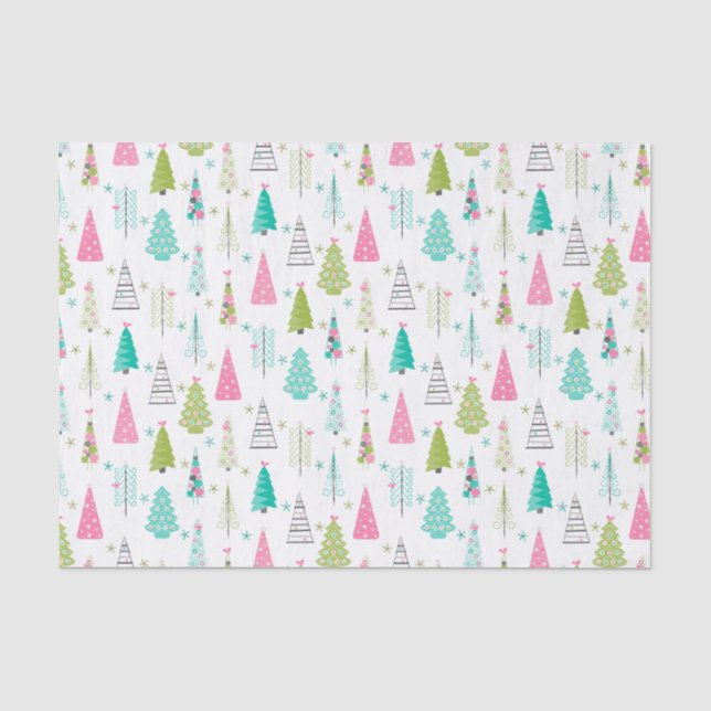 Modernes Minimalistisches Weihnachtsbaummuster Ros Seidenpapier (Vorderseite)