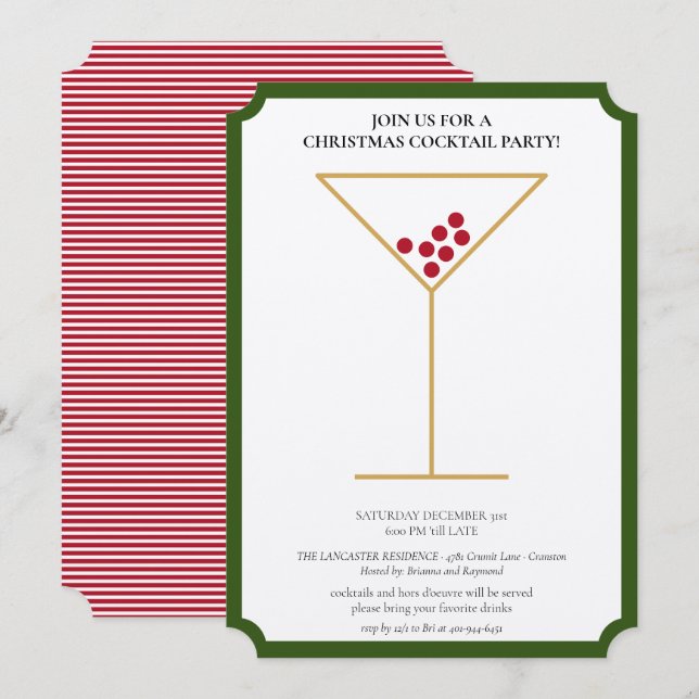 Modernes Minimalistisches Weihnachtscocktail-Party Einladung (Vorne/Hinten)