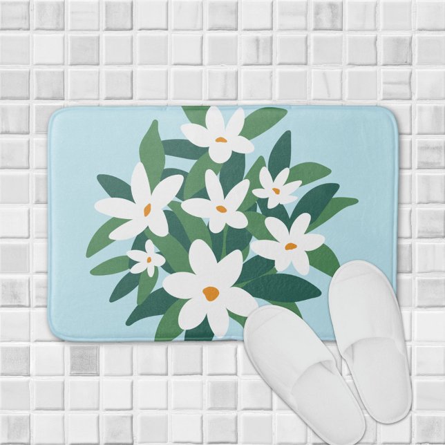 Modernes Minimalistisches Weißes Jasmine-Floral au Badematte (In situ bathroom floor)