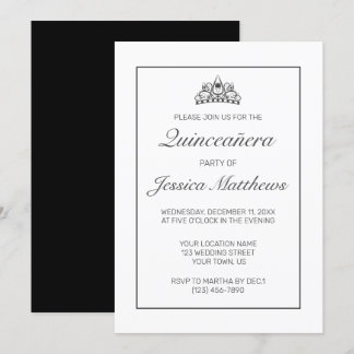 Modernes Minimalistisches Weißes Schwarzes Quinceñ Einladung