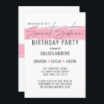 Modernes Minimalistisches Weißrosa Pinselstrich Sw Einladung<br><div class="desc">Diese moderne und minimalistische 16 . Geburtstag Geburtstagsfeier ist perfekt für Ihre junge Teenagerin. Es ist mit einem handlackierten Bublegum rosa Pinselstrich auf einem einfachen weißen Hintergrund mit schwarzer Typografie versehen. Es ist elegant, mädchenhaft und hübsch für die besondere Veranstaltung Ihrer Tochter! ***WICHTIGE HINWEIS FÜR DESIGN: Für individuelle Designanfragen, wie...</div>