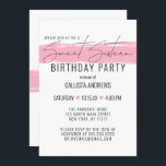 Modernes Minimalistisches Weißrosa Pinselstrich Sw Einladung<br><div class="desc">Diese moderne und minimalistische 16 . Geburtstag Geburtstagsfeier ist perfekt für Ihre junge Teenagerin. Es ist mit einem handlackierten Bublegum rosa Pinselstrich auf einem einfachen weißen Hintergrund mit schwarzer Typografie versehen. Es ist elegant, mädchenhaft und hübsch für die besondere Veranstaltung Ihrer Tochter! ***WICHTIGE HINWEIS FÜR DESIGN: Für individuelle Designanfragen, wie...</div>
