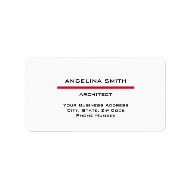 Modernes Minimalistisches Weißrot Beruflich Adressaufkleber (Vorne)