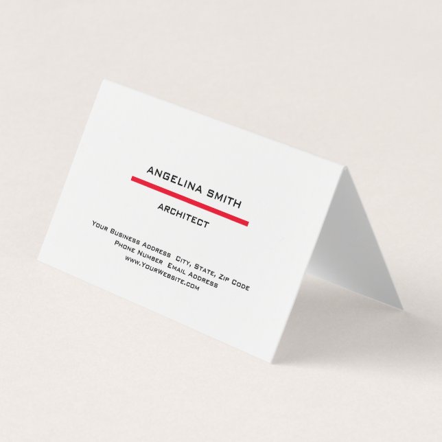 Modernes Minimalistisches Weißrot Beruflich Visitenkarten (Vorderseite)