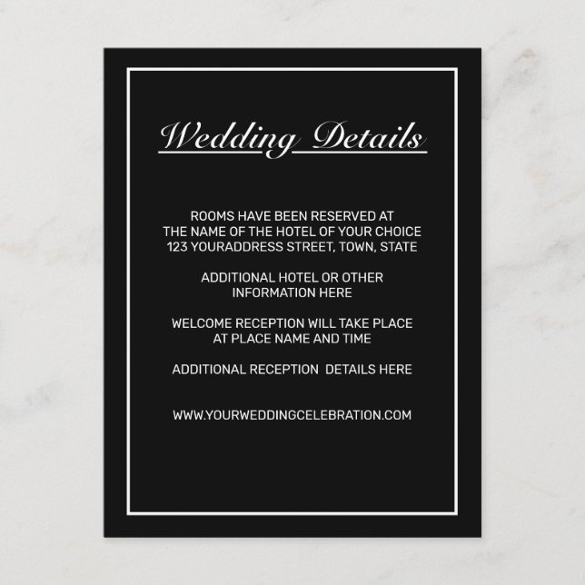 Modernes Minimalistisches Weißschwarz Begleitkarte (Vorderseite)