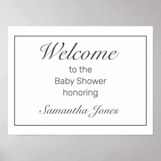 Modernes Minimalistisches White Baby Dusche Begrüß Poster (Vorne)