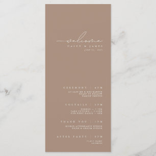 Modernes Minimalistisches White & Taupe Hochzeitsp Menükarte