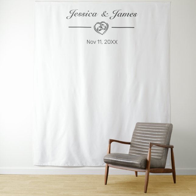 Modernes Minimalistisches White Wedding Foto Hinte Wandteppich (Beispiel)