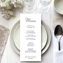 Modernes, Minimalistisches White Wedding Menu Menükarte