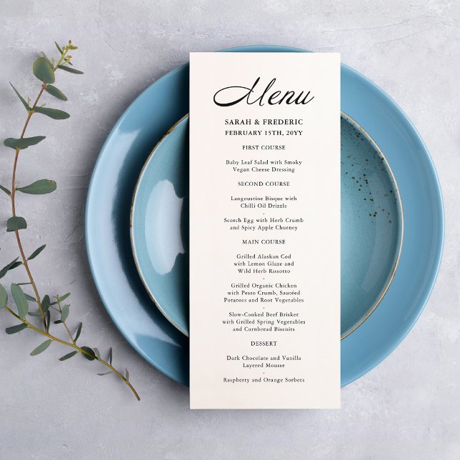 Modernes, Minimalistisches White Wedding Menu Menükarte (Von Creator hochgeladen)