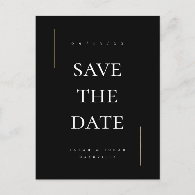 Modernes Minimum an Nicht-Foto Save the Date Ankündigungspostkarte (Vorderseite)