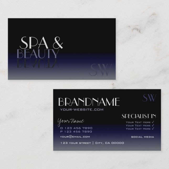 Modernes Mirror Schriftart Classic Black and Blue  Visitenkarte (Vorne/Hinten)