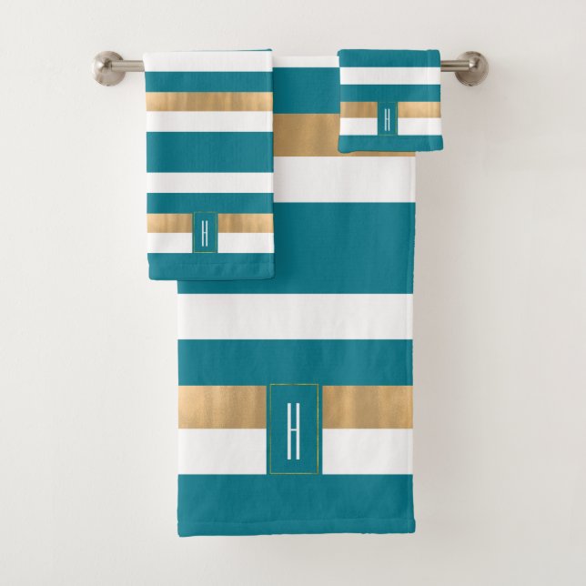 Modernes, Mit Monogramm Aquamarines Badetuch Set (Insitu)