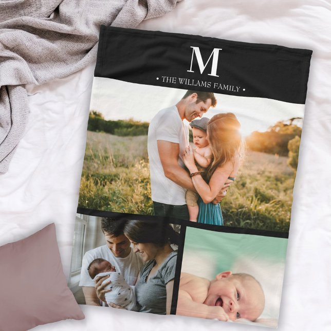 Modernes mit Monogramm Foto schwarz-weiß Fleecedecke (Von Creator hochgeladen)