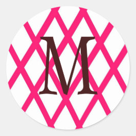 Modernes Mit Monogramm Gitter in Rosa Runder Aufkleber