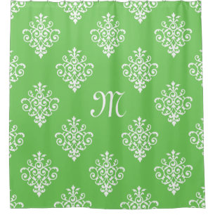 Modernes, Mit Monogramm-helles Green Damask Muster Duschvorhang