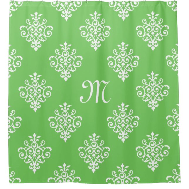 Modernes, Mit Monogramm-helles Green Damask Muster Duschvorhang (Vorderseite)