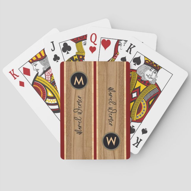 Modernes Mit Monogramm Holzbild Spielkarten (Rückseite)
