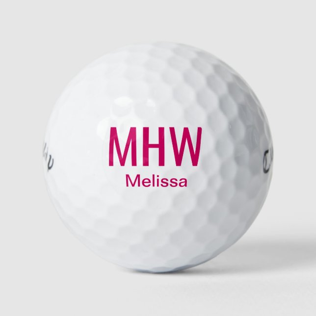 Modernes Mit Monogramm Hot Pink Golfball (Vorderseite)
