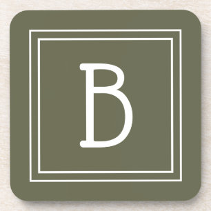 Modernes Mit Monogramm Moss Grün & Weiß Getränkeuntersetzer