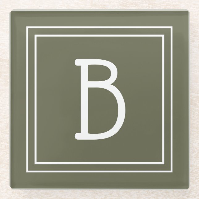 Modernes Mit Monogramm Moss Grün & Weiß Glasuntersetzer (Vorderseite)