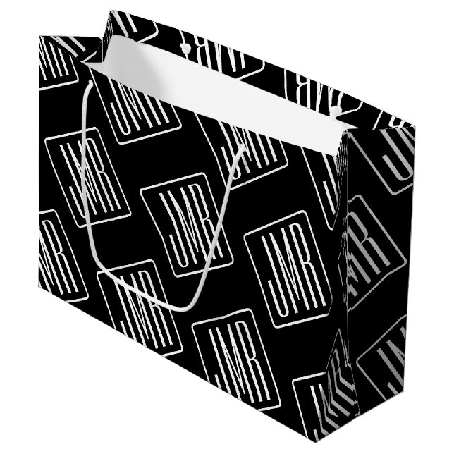 Modernes Mit Monogramm Muster | Schwarz und Weiß Große Geschenktüte (Vorderseite Schrägansicht)