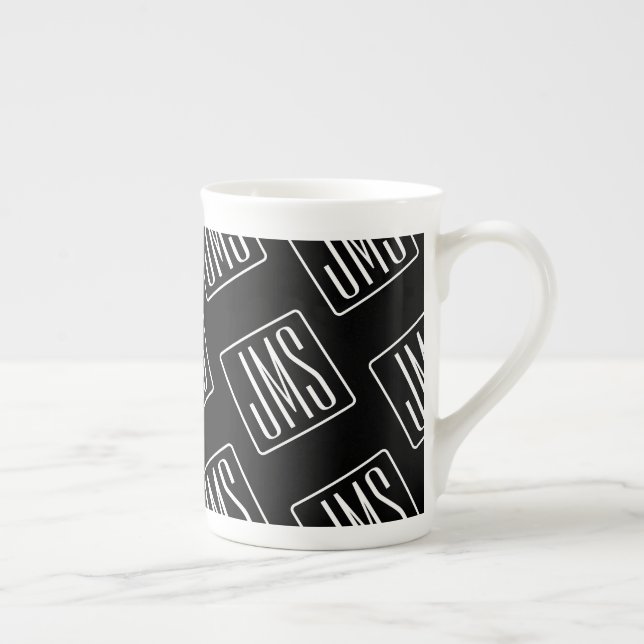 Modernes Mit Monogramm Muster | Schwarz und Weiß Prozellantasse (Rechts)