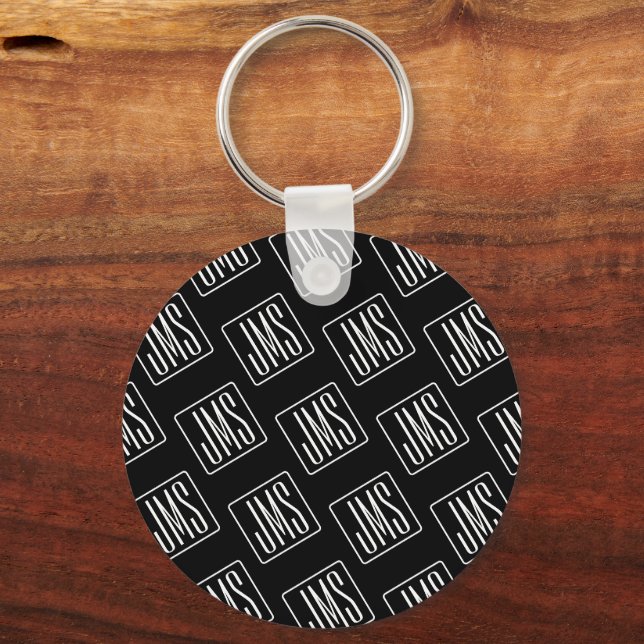 Modernes Mit Monogramm Muster | Schwarz und Weiß Schlüsselanhänger (Vorderseite)