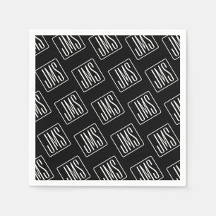 Modernes Mit Monogramm Muster Schwarz und Weiß Serviette