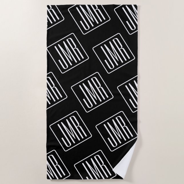 Modernes Mit Monogramm Muster | Schwarz und Weiß Strandtuch (Vorderseite)