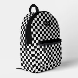 Modernes Mit Monogramm Schwarz-Weiß-Karo-Muster Bedruckter Rucksack