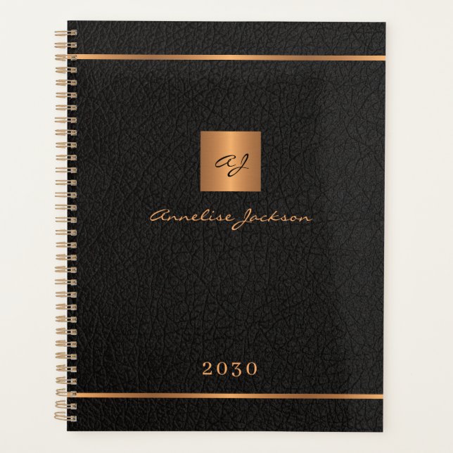 Modernes, mit Monogramm, schwarzes Gold Planer (Vorderseite)