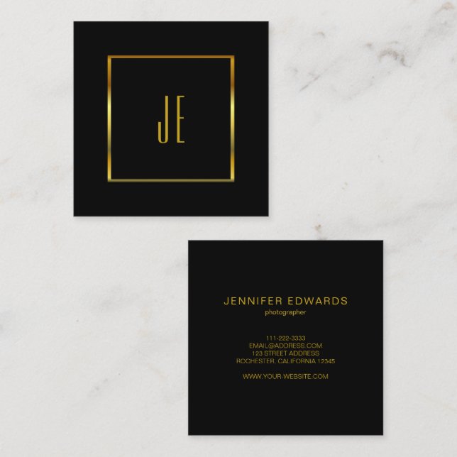 Modernes mit Monogramm Schwarzes Gold Quadratische Visitenkarte (Vorne/Hinten)