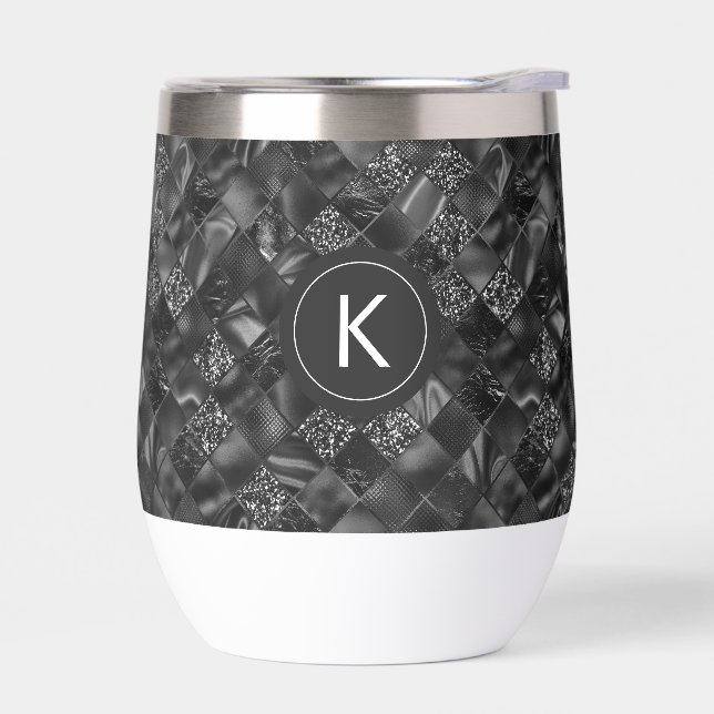 Modernes Mit Monogramm Schwarzes Imitat Glitzer Pa (Links)