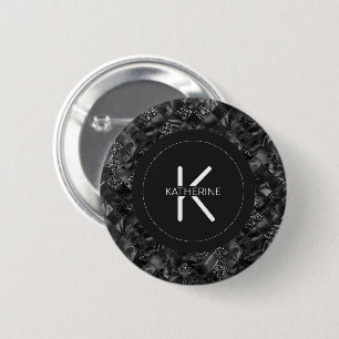 Modernes Mit Monogramm Schwarzes Imitat Glitzer Pa Button