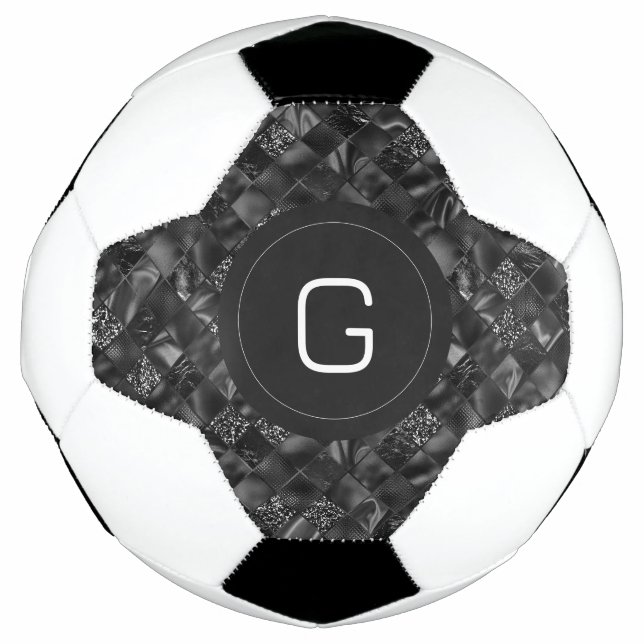Modernes Mit Monogramm Schwarzes Imitat Glitzer Pa Fußball (Vorderseite)