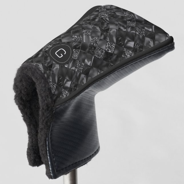 Modernes Mit Monogramm Schwarzes Imitat Glitzer Pa Golf Headcover (3/4 Vorderseite)