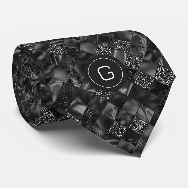 Modernes Mit Monogramm Schwarzes Imitat Glitzer Pa Krawatte (Gerollt)