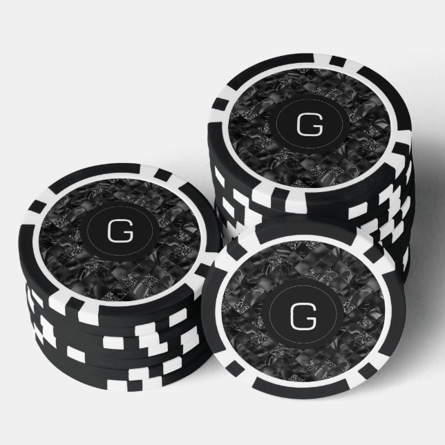 Modernes Mit Monogramm Schwarzes Imitat Glitzer Pa Pokerchips (Stapel)