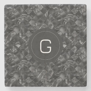 Modernes Mit Monogramm Schwarzes Imitat Glitzer Pa Steinuntersetzer