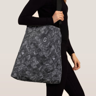 Modernes Mit Monogramm Schwarzes Imitat Glitzer Pa Tragetaschen Mit Langen Trägern