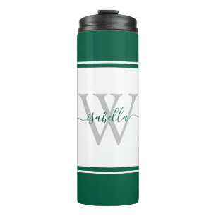 Modernes Mit Monogramm Skript Emerald Green Thermosbecher