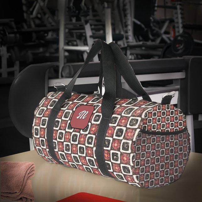 Modernes Mit Monogramm Skript Stilvolles Schwarz R Duffle Bag (Modern Monogrammed Script Stylish Black Red Duffle Bag is great to use everyday. )