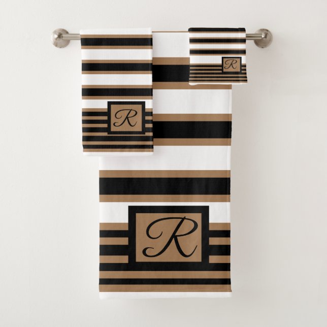 Modernes Mit Monogramm Strip-Badetuch-Set Badhandtuch Set (Insitu)
