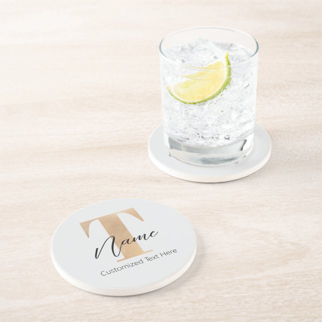 Modernes Mit Monogramm T & Name Personalisiert Getränkeuntersetzer (Seite)