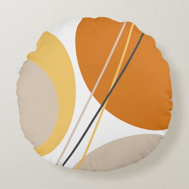 Modernes Mittelalter Abstrakt Mustard Rust Brown Rundes Kissen (Vorderseite)