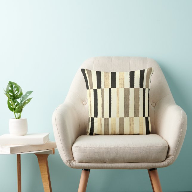 Modernes Mittelalter Abstrakt Retro Schwarz Beige Kissen (Stuhl )
