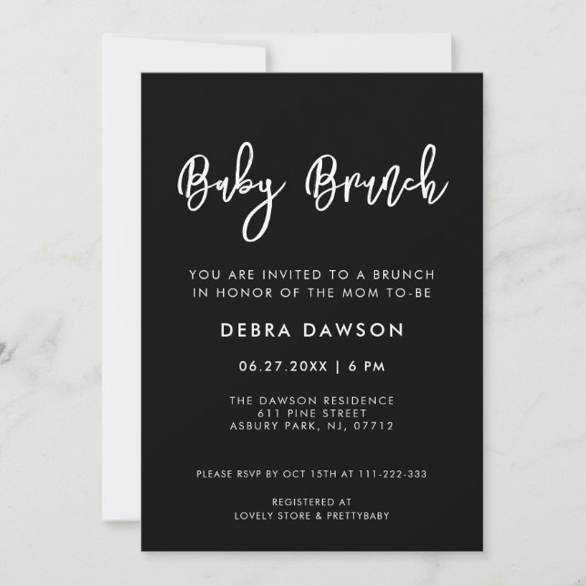 Modernes, modernes Black Baby Brunch Einladung (Vorderseite)