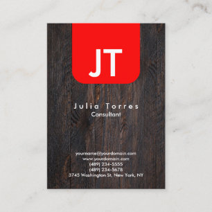 Modernes modisches hölzernes rotes Monogramm Visitenkarte